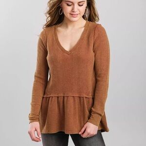 Gilded Intent Rust V-Neck Peplum Blouse